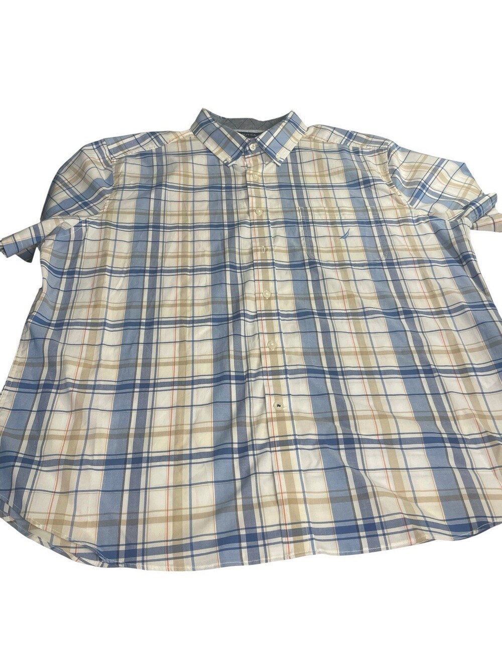 Nautica Mens XXL Classic Fit Short Sleeve Button Down Striped Cotton Shirt - Picture 1 of 6